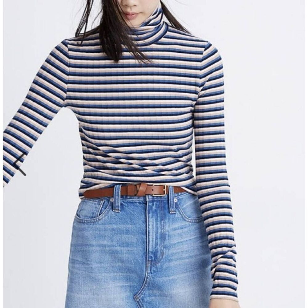 Madewell Top Women's Medium Multicolor Striped Long Sleeve High‎ Neck Pullover